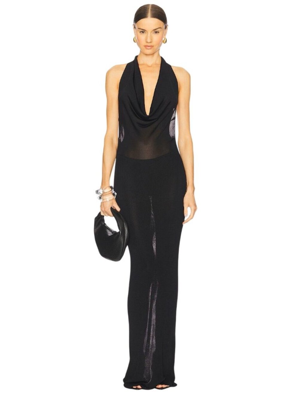 Courtney Zheng Sibylle Halter Maxi Dress in Black Medium Large New Womens Gown